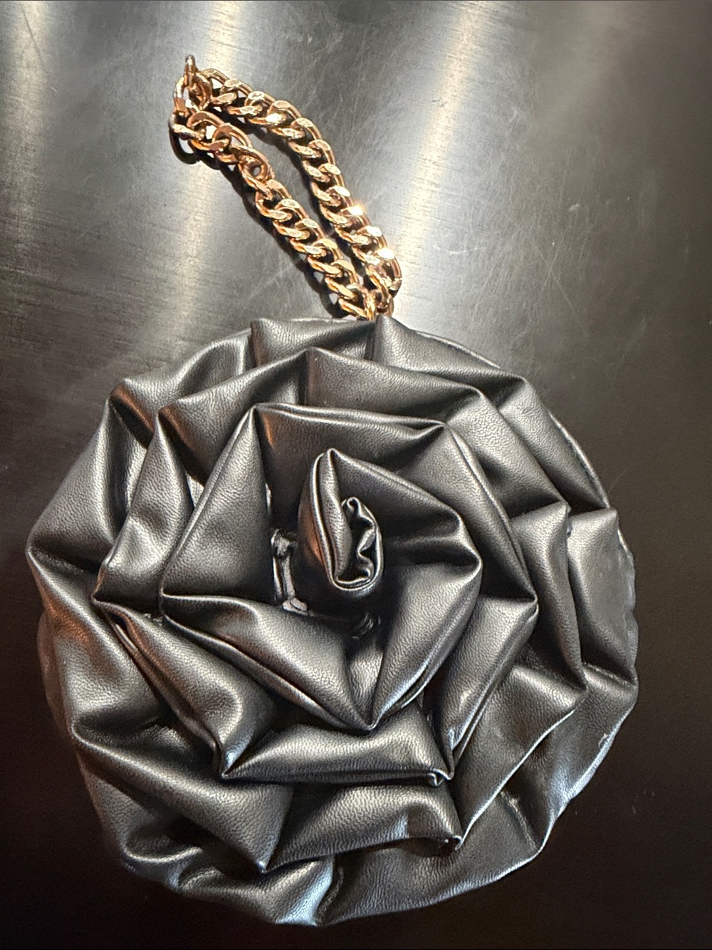 Target A New Day Black Rose Leatherette Wristlet with Gold Chain
